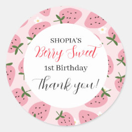 Adesivo Redondo Strawberry Delight Primeiro Aniversário