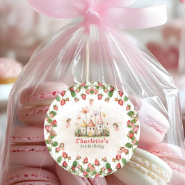 Adesivo Redondo Strawberry enchanted fairy garden birthday