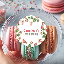 Adesivo Redondo Strawberry enchanted fairy garden birthday