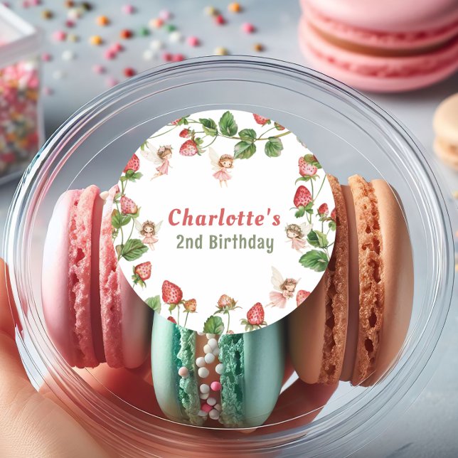 Adesivo Redondo Strawberry enchanted fairy garden birthday  (Criador carregado)