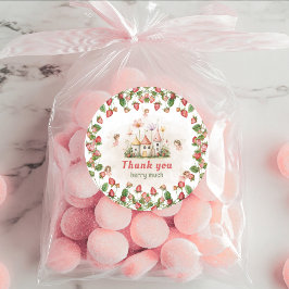 Adesivo Redondo Strawberry enchanted fairy garden Thank you