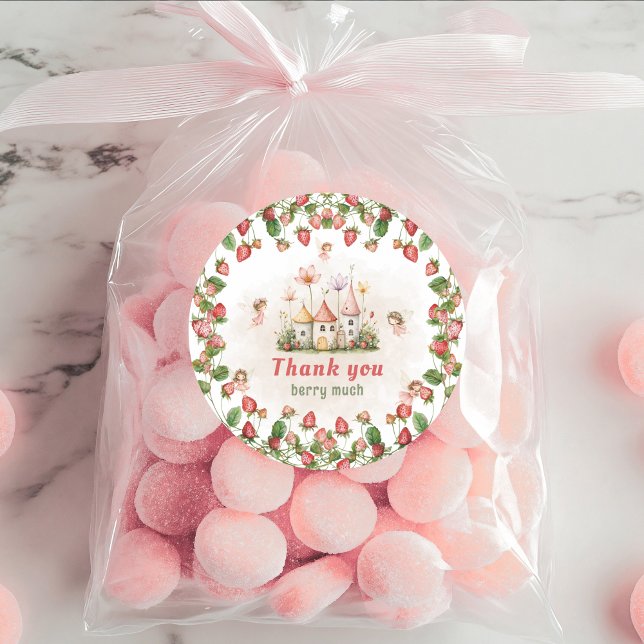 Adesivo Redondo Strawberry enchanted fairy garden Thank you (Criador carregado)