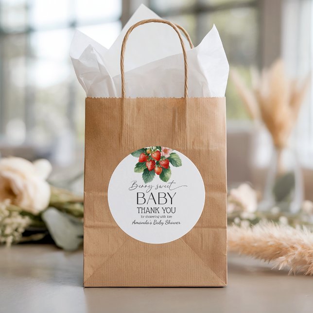 Adesivo Redondo Strawberry Fresh Market Berry Sweet Baby Shower (Criador carregado)
