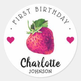 Adesivo Redondo Strawberry Hearts Birthday Girl White