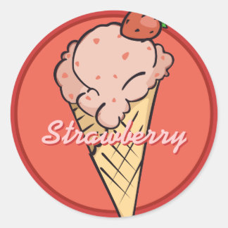 Adesivo Redondo Strawberry Icecream Sticker