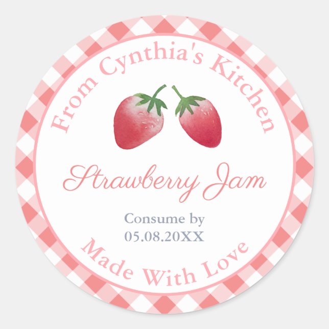 Adesivo Redondo Strawberry Jam Hostess Gift Pantry Labels (Frente)
