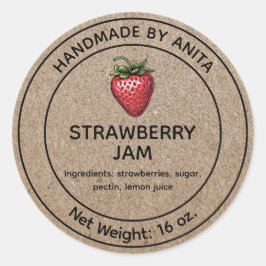 Adesivo Redondo Strawberry Jam Jelly Jar Label Kraft Estilo de Pap
