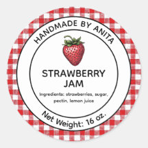 Strawberry Jam Jelly Jar Label Xadrez Gingham