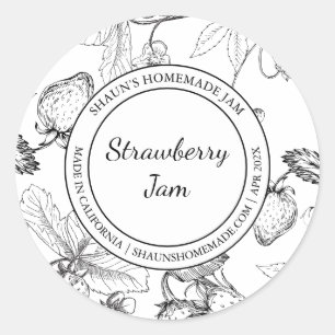 Adesivo Redondo Strawberry Jam Sketch Rótulo moderno
