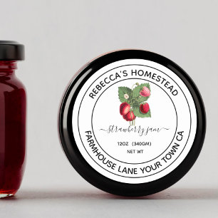 Adesivo Redondo Strawberry Jam Vintage Ilustração latindo Jar