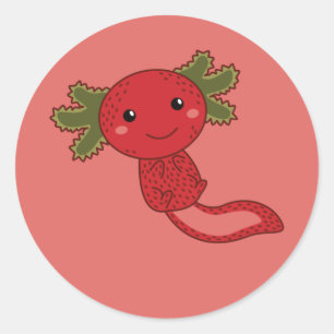 Adesivo Redondo Strawberry Kawaii Axolotl Berry Clássico Ronda