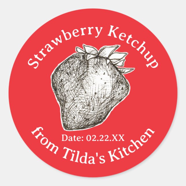 Adesivo Redondo Strawberry Ketchup From Kitchen Of Jar Label (Frente)