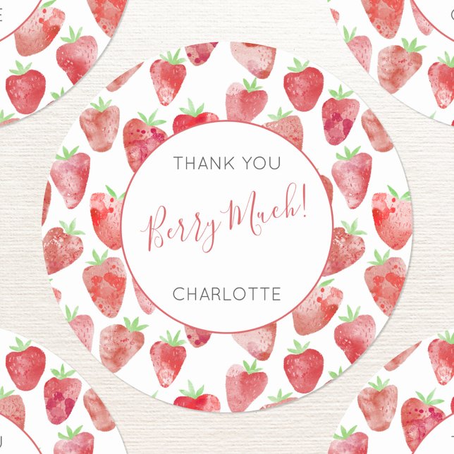 Adesivo Redondo Strawberry Obrigado Personalizado (Strawberry personalized thank you sticker)