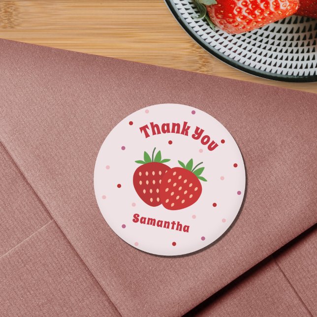 Adesivo Redondo Strawberry Obrigado Sticker (Strawberry Thank You Sticker)