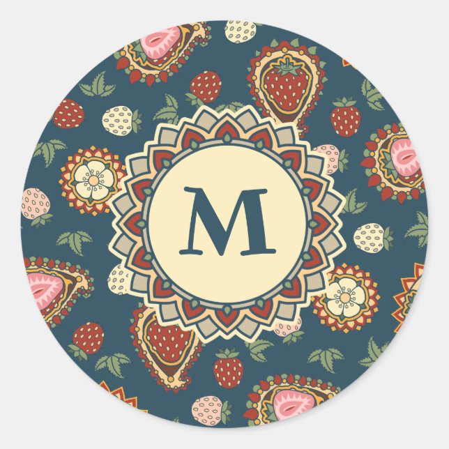 Adesivo Redondo Strawberry Paisley Pattern Sticker (Frente)