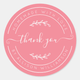 Adesivo Redondo Strawberry Pink Homemade Thank You Label