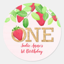 Adesivo Redondo Strawberry primeiro aniversario Girl Red Rustic