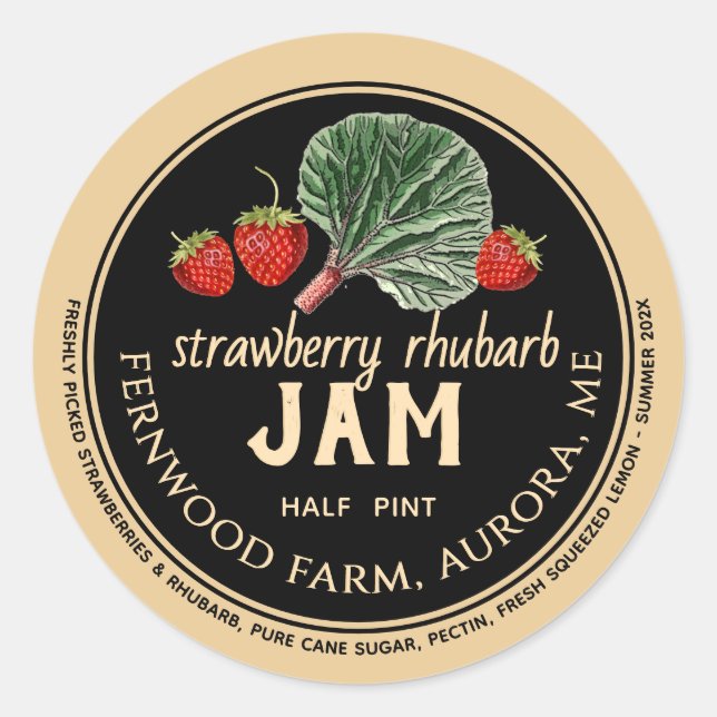 Adesivo Redondo Strawberry Rhubarb Jam Classic Round Sticker (Frente)