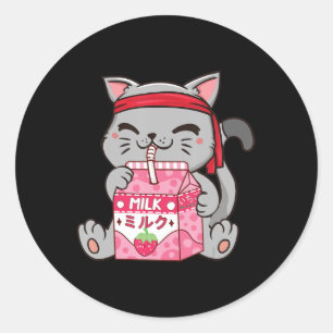 Adesivo Redondo Strawberry Shaw Strawberry Milk Cat Kawaii Neko A