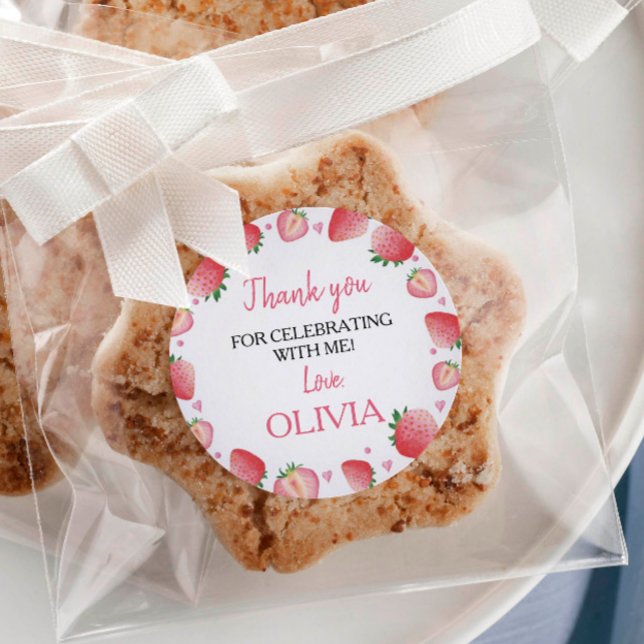 Adesivo Redondo Strawberry Sticker Rotula o Chá de fraldas de Aniv (Criador carregado)