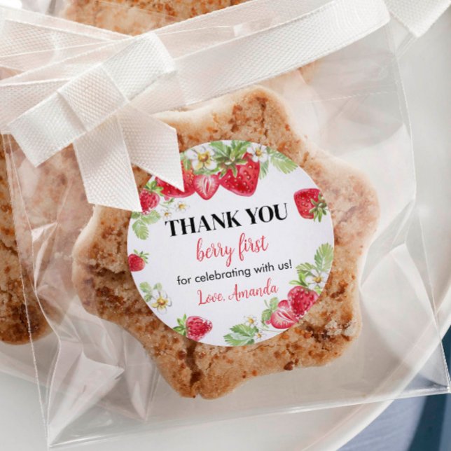 Adesivo Redondo Strawberry Sticker Rotula o Chá de fraldas de Aniv (Criador carregado)