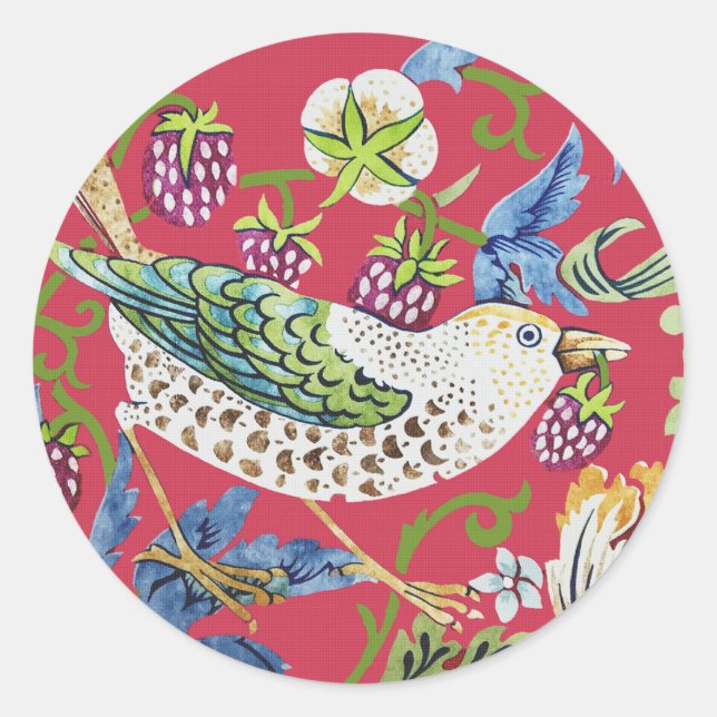 Adesivo Redondo Strawberry Thief William Morris (Frente)