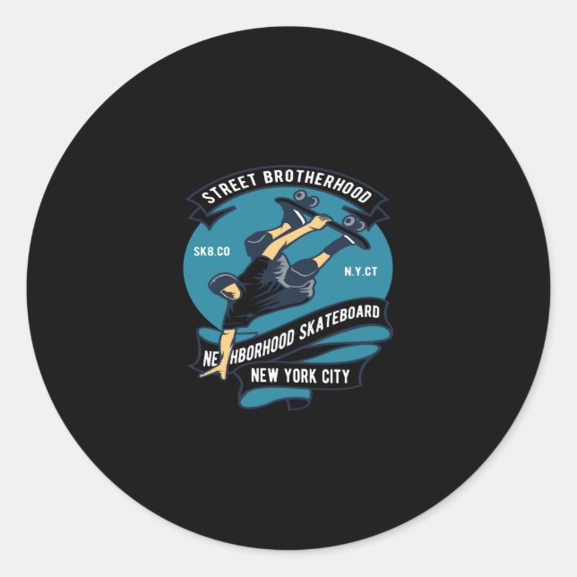 Adesivo Redondo street brotherhood neighborhood skateboard (Frente)