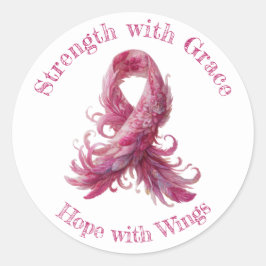 Adesivo Redondo Strength with Grace – Pink Feather Breast Cancer
