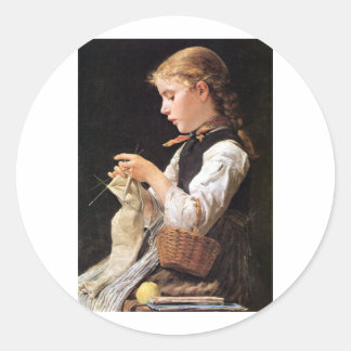 Adesivo Redondo Strickendes Mädchen Knitting Girl