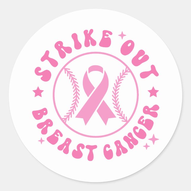 Adesivo Redondo Strike Out Breast Cancer Pink Ribbon Awareness (Frente)