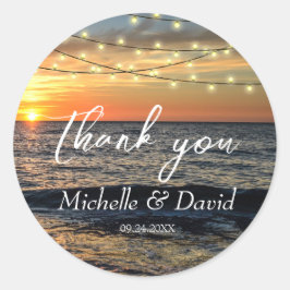 Adesivo Redondo String Light Sunset Beach Weding