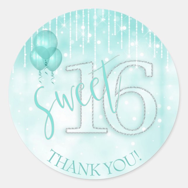 Adesivo Redondo String Lights & Balloons Sweet 16 Teal ID473 (Frente)
