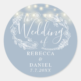 Adesivo Redondo String Lights Floral Dusty Blue Weding