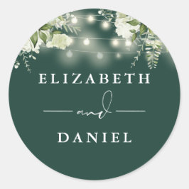 Adesivo Redondo String Lights Floral Emerald Wedding Favor
