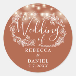 Adesivo Redondo String Lights Floral Terracotta Wedding