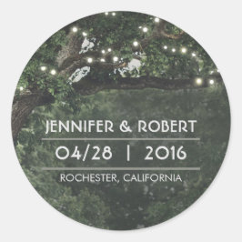 Adesivo Redondo String Lights Oak Tree Branches Rustic Wedds