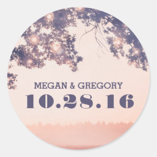 Adesivo Redondo String Lights Tree Branches Rustic Wedes