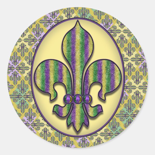 Adesivo Redondo Stripe Mardi Gras Fleur de lis (Frente)