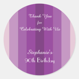 Adesivo Redondo Stripe Roxo Obrigado Sticker, Personalize