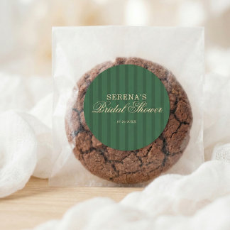 Adesivo Redondo Stripe Vintage Script Green Bridal Shower