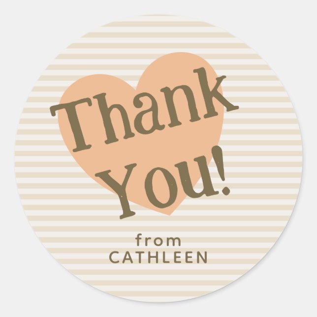Adesivo Redondo Stripes Divertidas Beige Ivory Heart - Obrigado St (Frente)