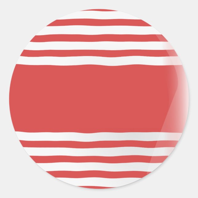 Adesivo Redondo Stripes Vermelhas em Branco com Banda Vermelha Cen (Frente)