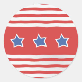 Adesivo Redondo Stripes Vermelhas em Branco com Estrelas Azuis Ves