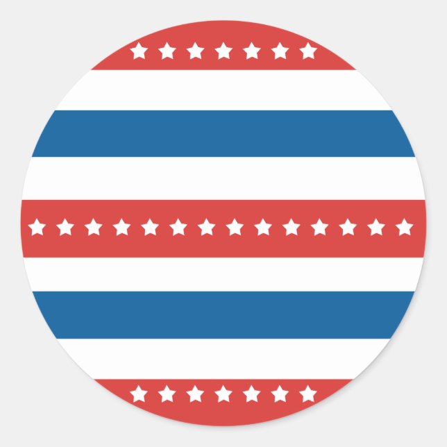 Adesivo Redondo Strips Vermelha, Azul e Branca com Estrelas Branca (Frente)
