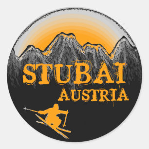 Adesivo Redondo Stubai Austria - vinhetas de esqui laranja