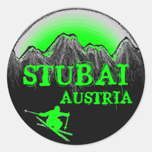 Adesivo Redondo Stubai Austria — vinhetas verdes de esqui