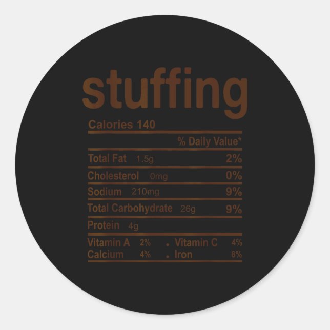 Adesivo Redondo Stuffing Nutrition Facts Funny Thanksgiving Food C (Frente)