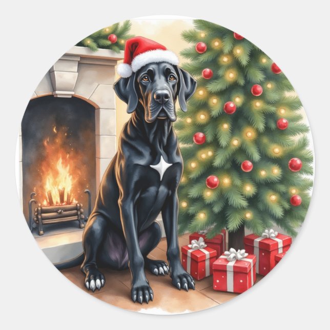 Adesivo Redondo Stunning Great Dane Christmas  (Frente)