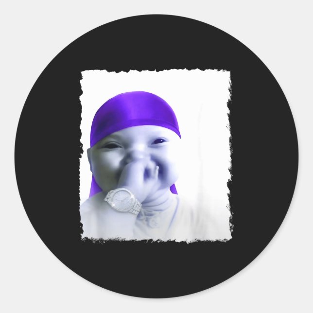 Adesivo Redondo Stylish Ai Baby Holding Back Laugh Gigging Meme  (Frente)