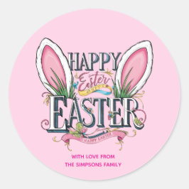 Adesivo Redondo Stylish bunny ears pink Happy Easter